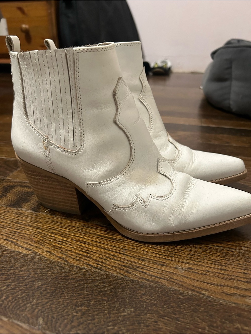 Sam Edelman White Leather Western Ankle Boots